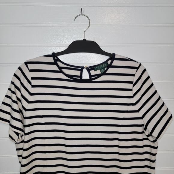 Ralph Lauren LRL Plus Size 1X Top Striped Nautical Peplum Hem Coastal Preppy - Picture 2 of 7